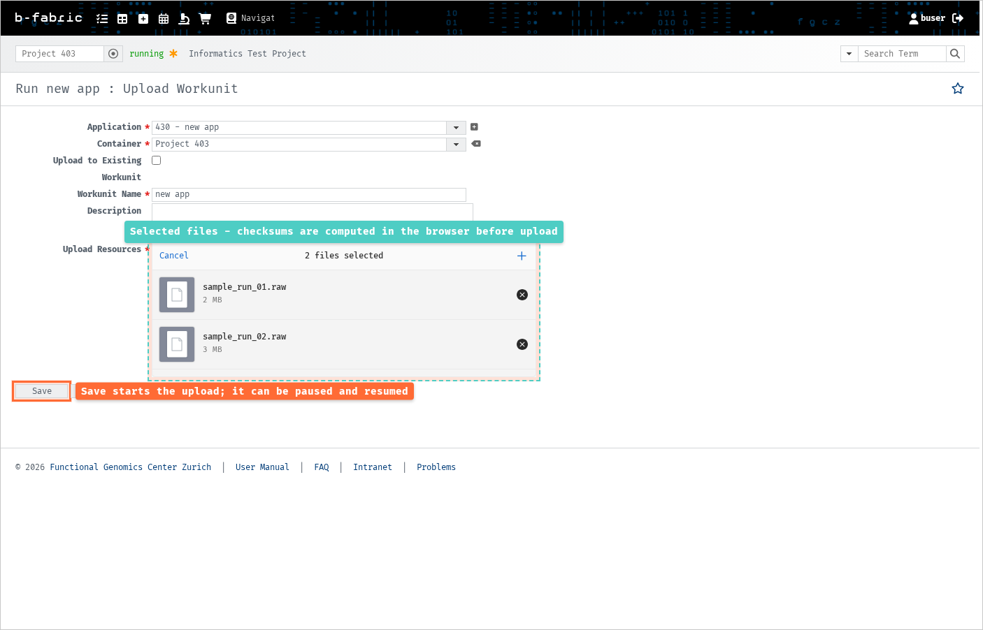 Files selected and ready — checksums are computed in the browser before upload